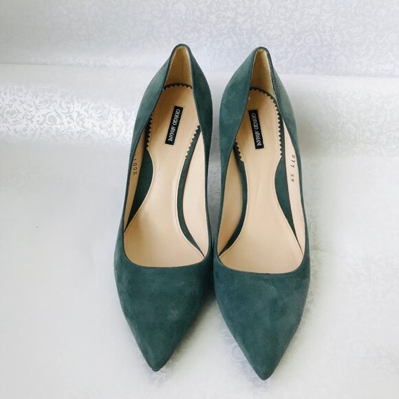 Giorgio Armani Pointed Toe Green Suede Heels Size EU 39 Made in Italy Pre-Owned - Picture 2 of 16